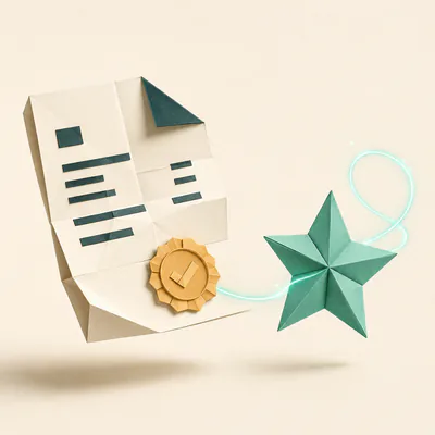 A completed document connects to a star to represent reviewed follow-through.