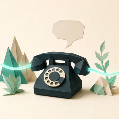 A connected telephone and speech bubble represent a response with context.