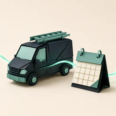 A service van and calendar stay linked as scheduled work moves forward.